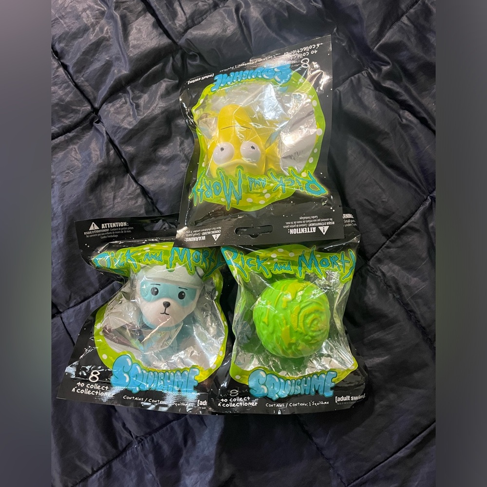 Trio of NIP Rick & Morty Squishies toys
